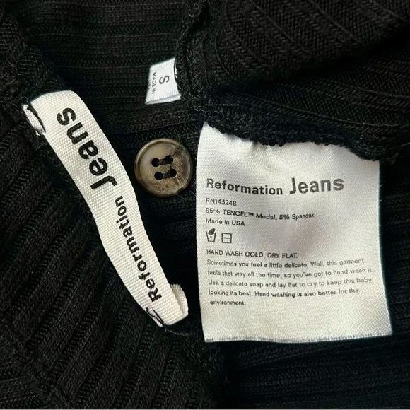 Reformation Black Ribbed Button Down Midi Neada Knit Sweater Dress Size Small S - Picture 11 of 11